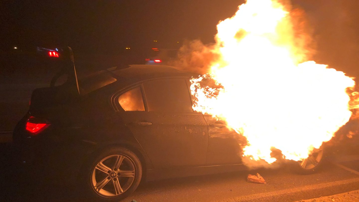 Sightseeing brothers safe after flames engulf car on Interstate 5