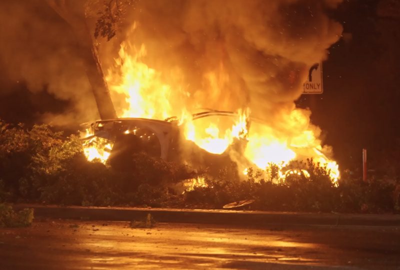 Deputies rescue man after Tesla crashes into tree in Newhall